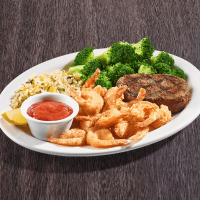 Sirloin and Fried Shrimp