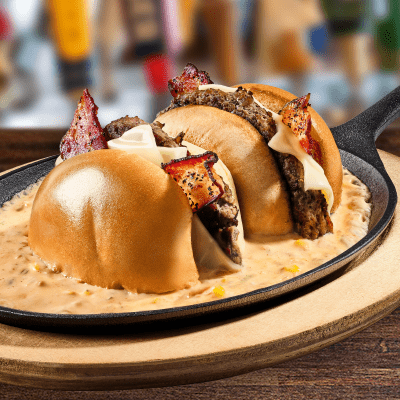 Skillet Queso bacon cheeseburger