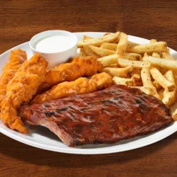 The Tailgater, barbeque baby back ribs, zingers and fries