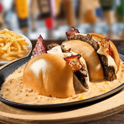 Skillet Queso bacon cheeseburger
